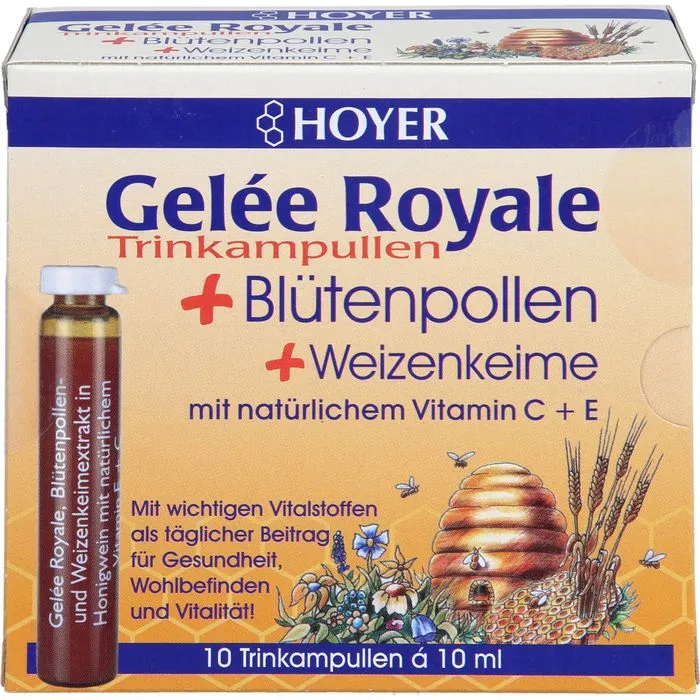 HOYER Gelee Royale+Blütenpollen+Weizenk.Trinkamp. 10 Stück