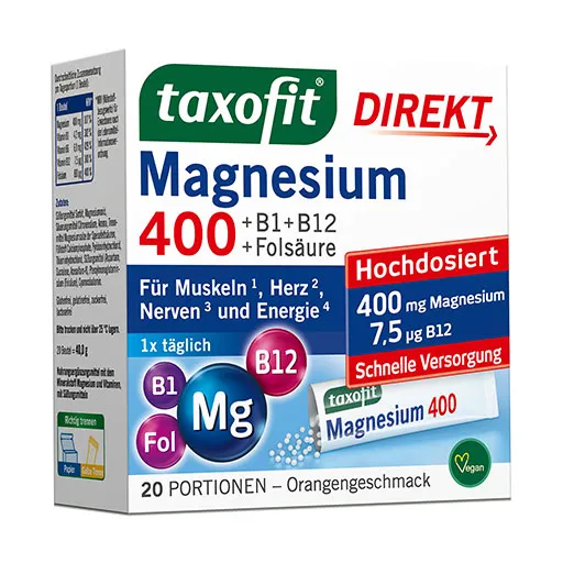 TAXOFIT Magnesium 400+B1+B6+B12+Folsäure 800 Gran. 20 St