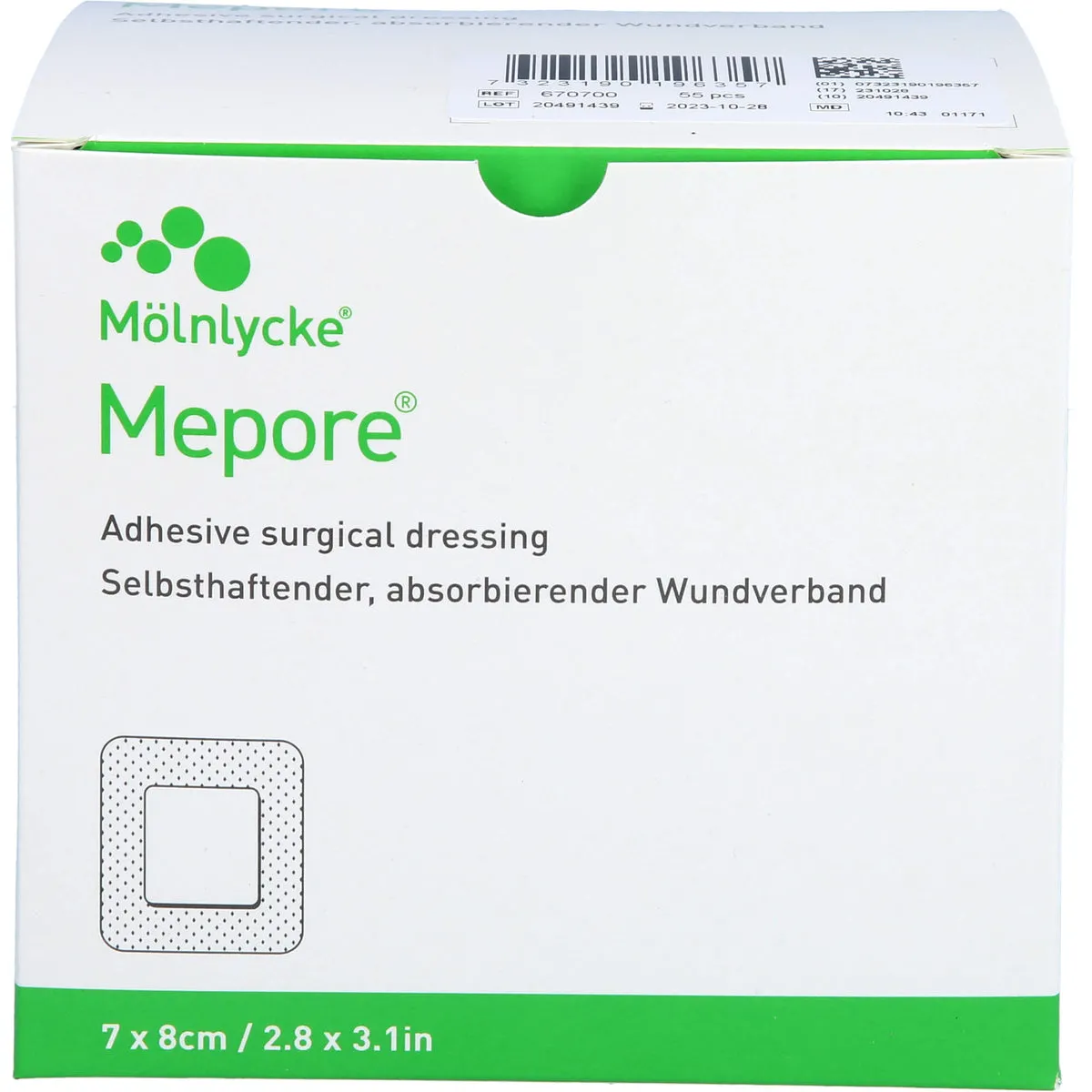 Mepore selbsthaftender, absorbierender Wundverband 7 x 8 cm, 55 St. Pflaster