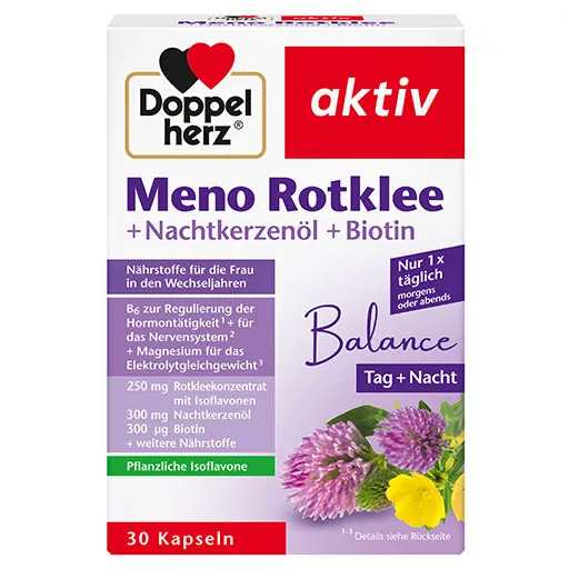DOPPELHERZ Meno Rotklee+Nachtkerzenöl+Biotin Kaps. 30 St