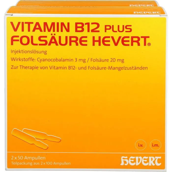 VITAMIN B12 PLUS Folsäure Hevert a 2 ml Ampullen 2X100X2 ml