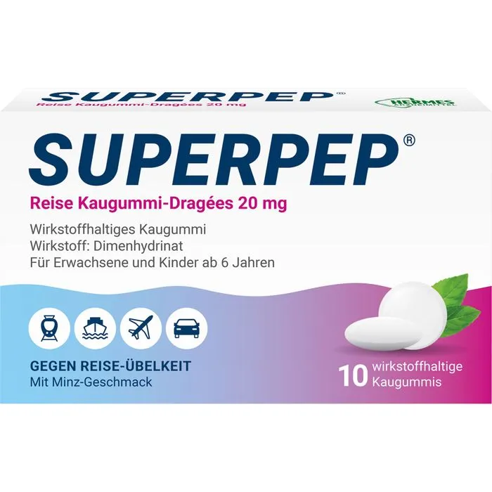 SUPERPEP Reise Kaugummi Dragees 20 mg 10 St