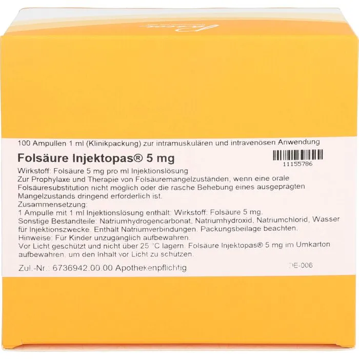 FOLSÄURE INJEKTOPAS 5 mg Injektionslösung 100 Stück