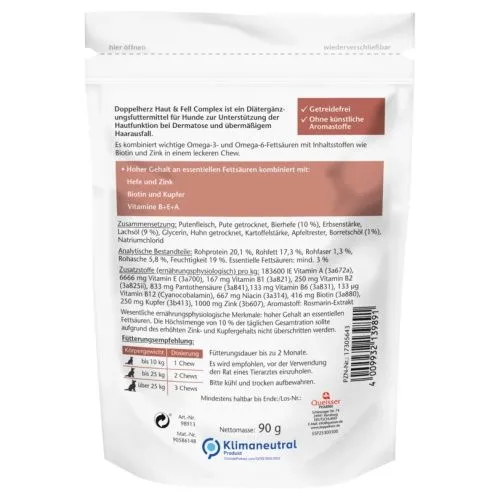 DOPPELHERZ für Tiere Haut&Fell Compl.Chews f.Hunde 30 St