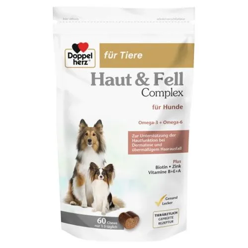 DOPPELHERZ für Tiere Haut&Fell Compl.Chews f.Hunde 60 St