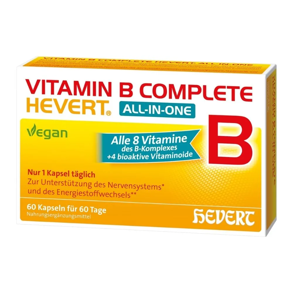 Vitamin B Complete Hevert All-in-One mit allen 8 Vitaminen des B-Komplexes und 4 bioaktiven Vitaminoiden, 60 St. Kapseln