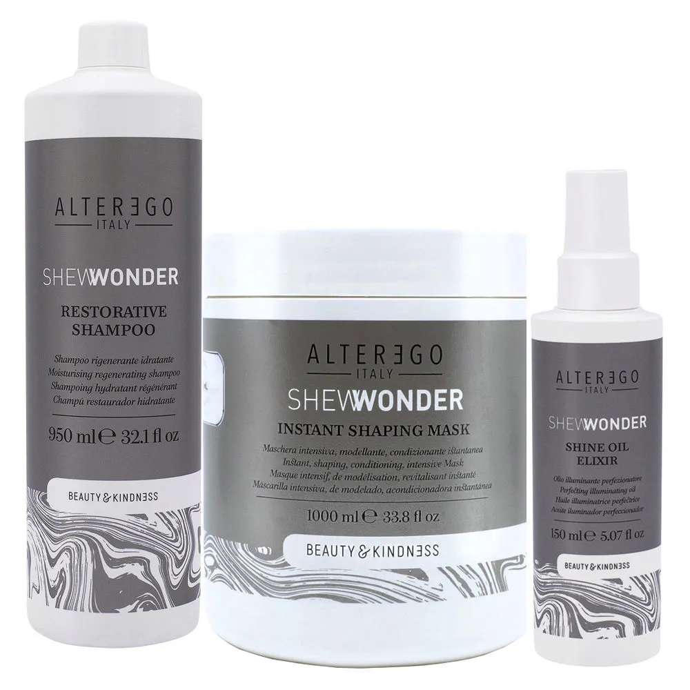 Alterego SheWonder Restorative Shampoo 950ml Mask 1000ml Oil Elixir 150ml
