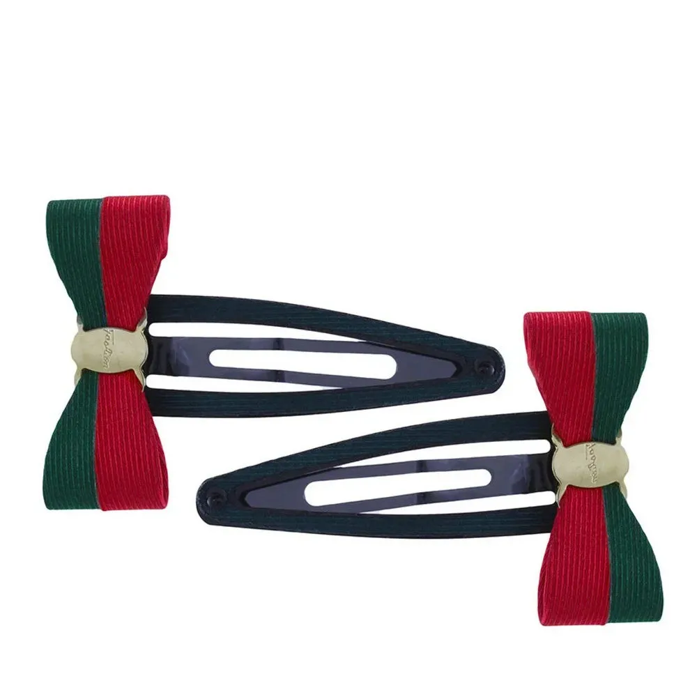 VIAHERMADA Clic Clac Haarspange mit grüner und roter Schleife