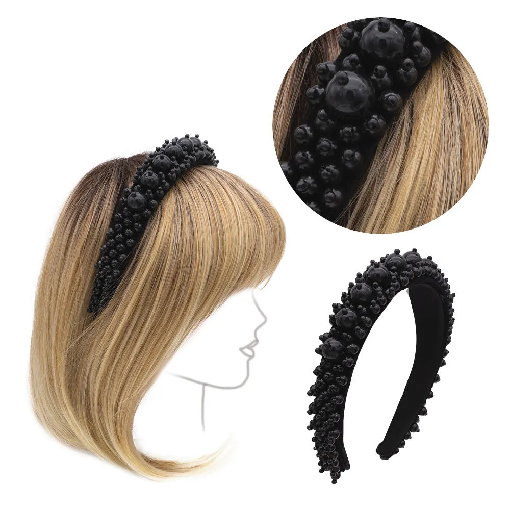 VIAHERMADA Haarreifen aus Wildleder mit Stein und schwarzen Perlen