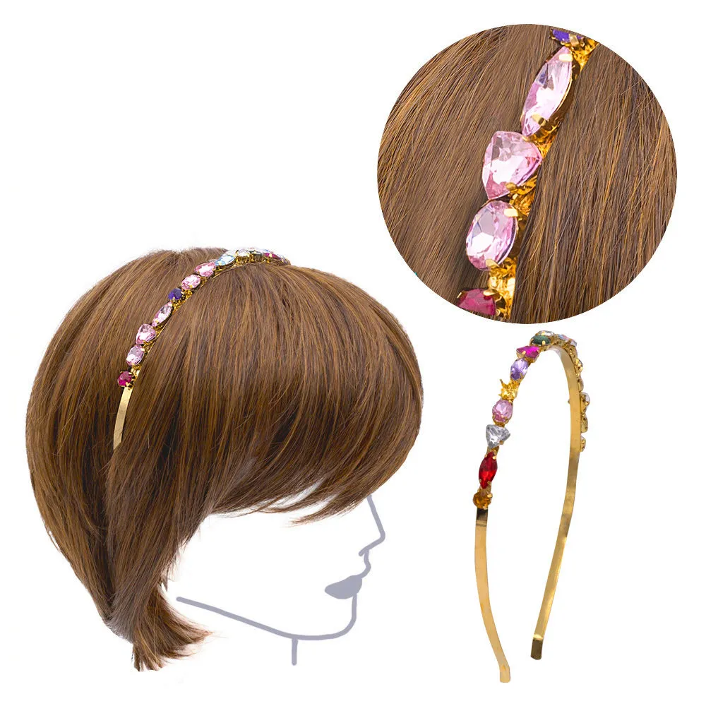 VIAHERMADA Goldenes Metall-Haarband mit Glaskristallen