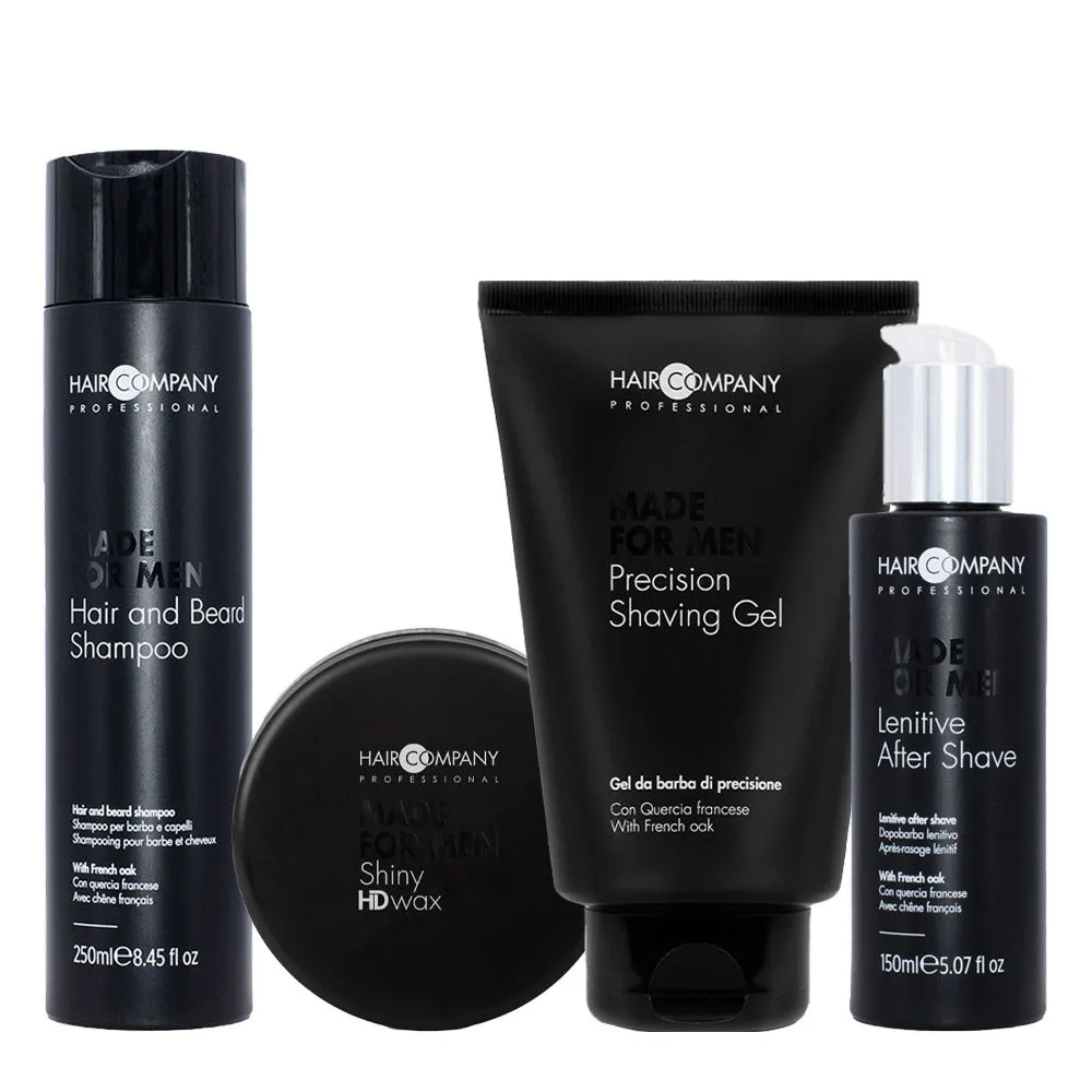 Hair Company Made For Men Hair & Beard Shampoo 250ml Shiny HD Wax 100ml Shave Gel 200ml Lenitive After Shave 150ml