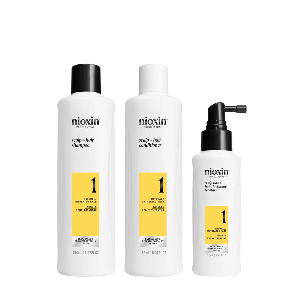 Nioxin Sistema 1 Scalp + Hair Thickening Kit Trifasico - Kit für leichtes Ausdünnen