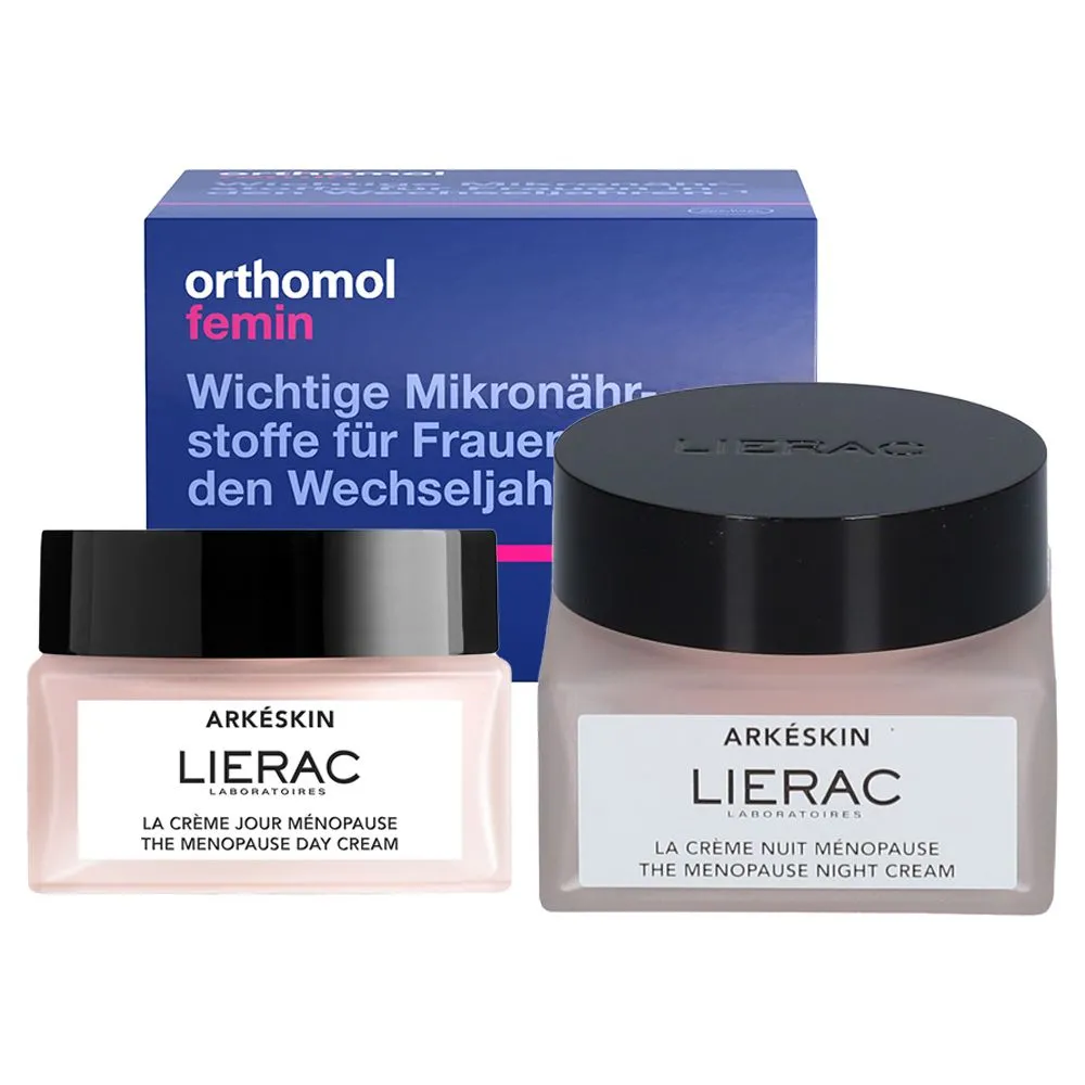 Orthomol Femin + LIERAC ARKESKIN Die Menopause Tagescreme + Nachtcreme