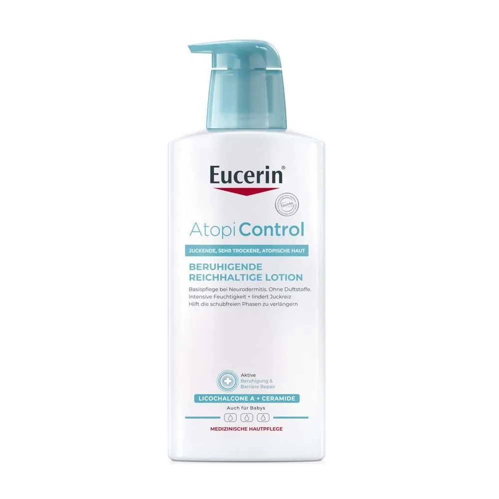 Eucerin® AtopiControl Beruhigende Reichhaltige Lotion beruhigt die Haut bei Neurodermitis + Eucerin AtopiControl Hydro Lotion 20ml GRATIS