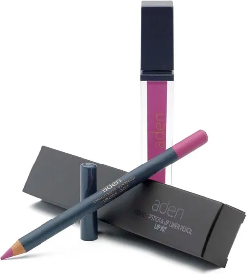Aden Liquid Lipstick + Lipliner Pencil Set Cerise 10