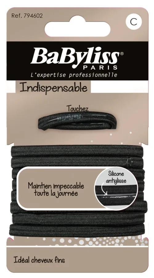 BaByliss Paris Accessories Indispensable 794602 Schwarze Haargummis 9 St Anti-Rutsch