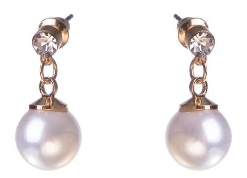 Dazzling Earring Col Clear Crystal On Stud W Hanging MOP Gold