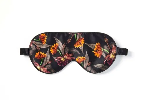 Fan Palm Eye Mask Black Hibiscus 100% mulberry silk