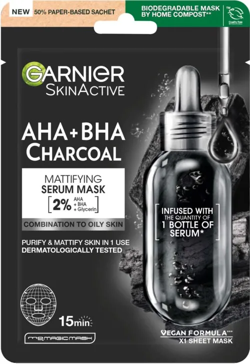 Garnier SkinActive  Pure Charcoal Black Pore-Tightening + Hydrating Sheet Mask for Oily Skin