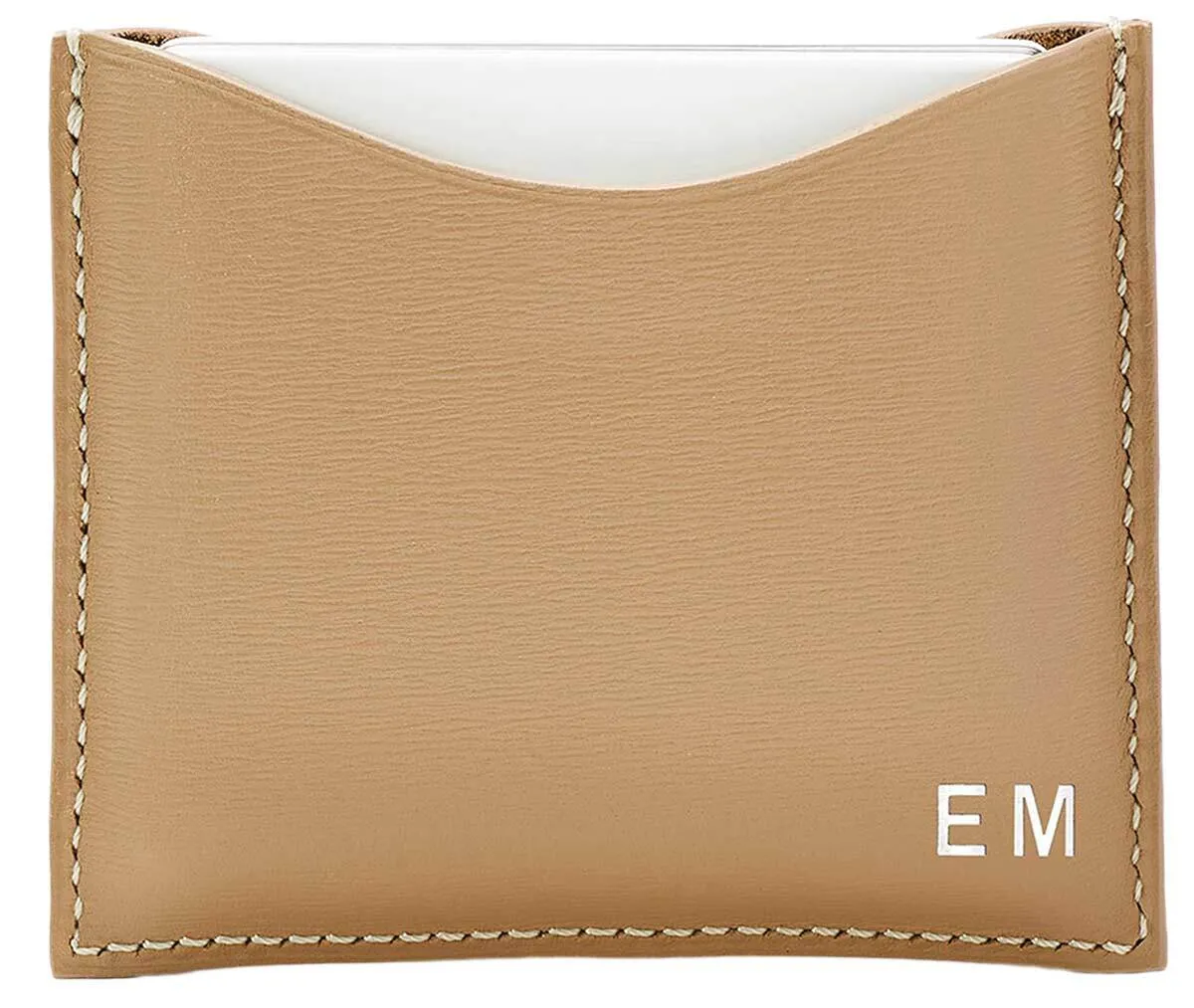Refillable Fine Leather Compact Case Camel