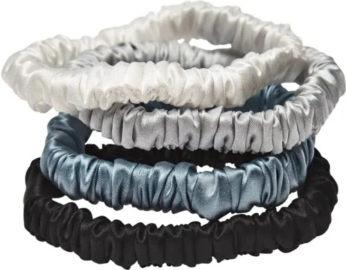 Lenoites Mulberry Silk Skinny Scrunchies Light Grey, Blue
