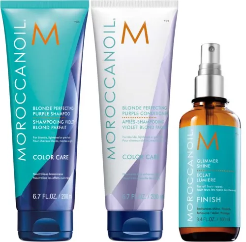 Moroccanoil Color Care Bundle Purple Shampoo 200 ml & Purple Conditioner 200 ml & Shine Oil 100 ml