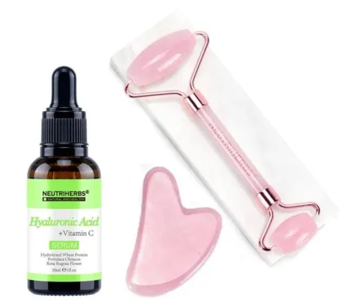 Neutriherbs Face Massage Roller Kit 3 in 1 - Hyaluronic Acid Skin Serum