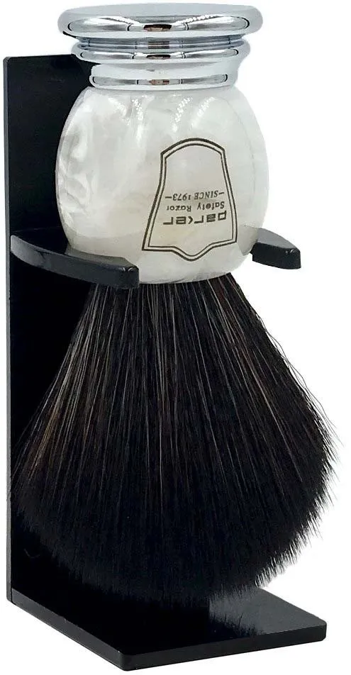 Parker Shaving Marbled Ivory Chrome Handle Black Synthetic Shave Bristle