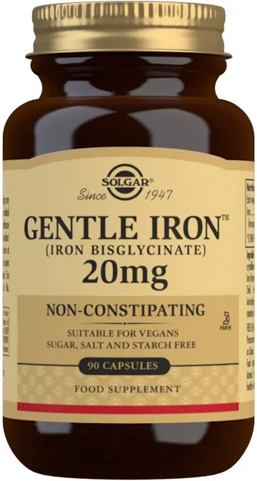 Solgar Gentle Iron (Iron Bisglycinate) 20 mg Vegetable Capsules 90 St.