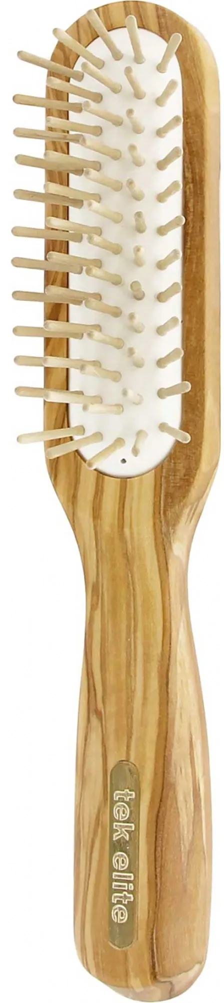 Tek Slim Rectangular Brush In Olive Wood With Short Wooden Pins